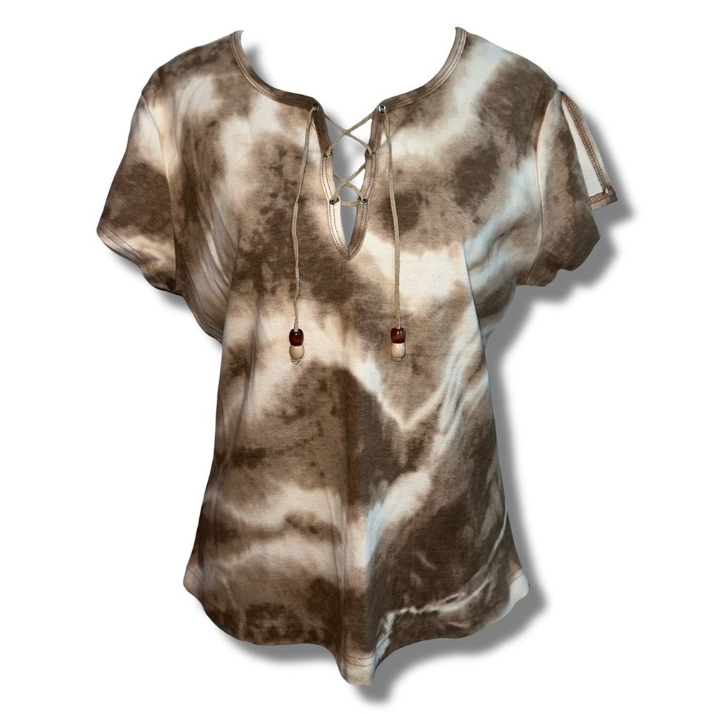 Vtg 90s-Y2K Cotton Tie-Dye Lace Up Top